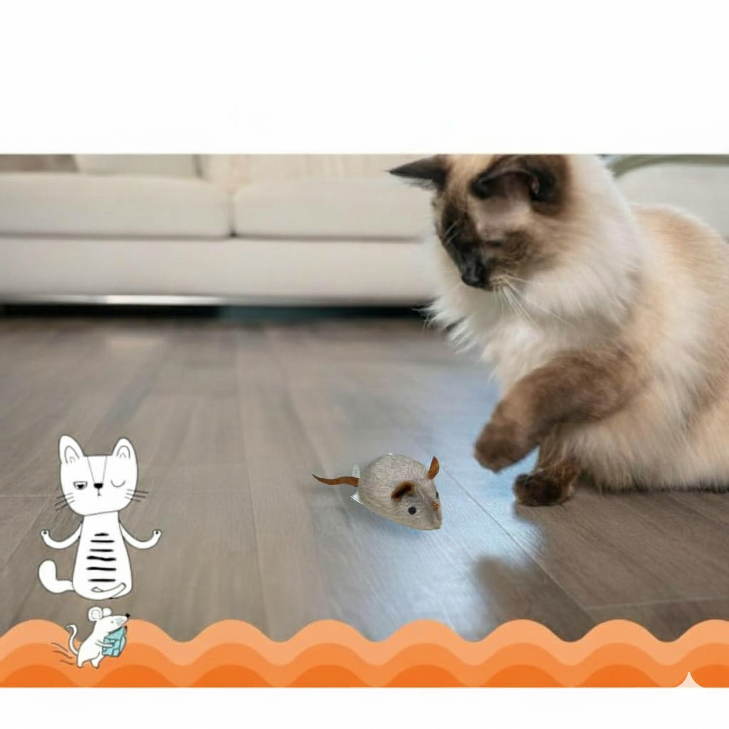 SqueakyMouse 1+1 FREE: Realistic Interactive Plush Cat Toy Squeaky Mouse